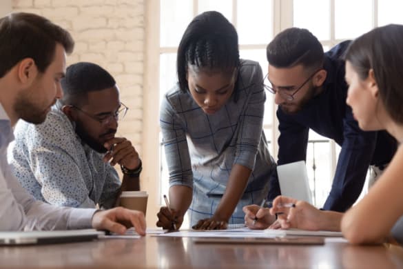 a business team discussing a project 