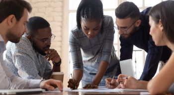 a business team at a meeting